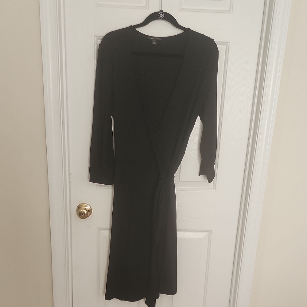 Banana Republic Black Long Wrap Sleeve Dress